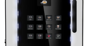 kaffemaskin til bedrift med trykknapper som viser forskjellige varmdrikker.