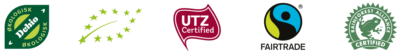 Økologisk, UTZ Fairtrade og Rainforest alliance sertifisert