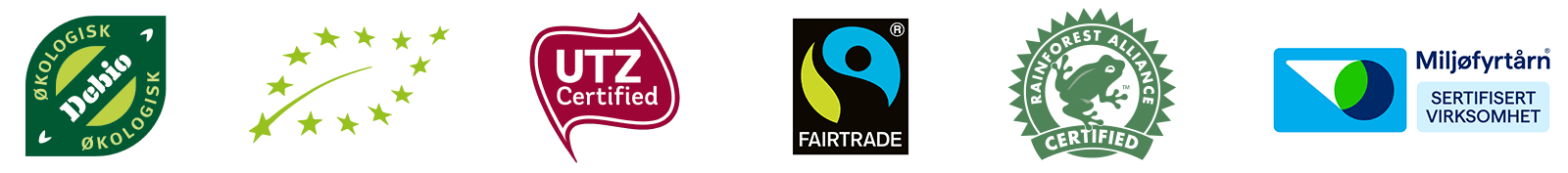 Økologisk, UTZ Fairtrade og Rainforest alliance sertifisert merke