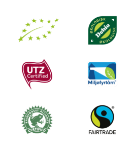 Merker - Fairtrade, Økologisk, UTZ, Miljøfyrtårn, Rainforres